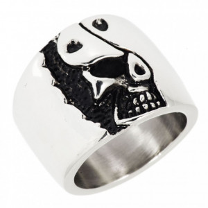 Широкое мужское стальное кольцо R-0219549 с изображением черепа