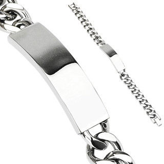 Купить панцирный мужской браслет-цепь из стали Spikes SSBQ-2845-1 с пластиной под гравировку оптом от 1 150 руб.