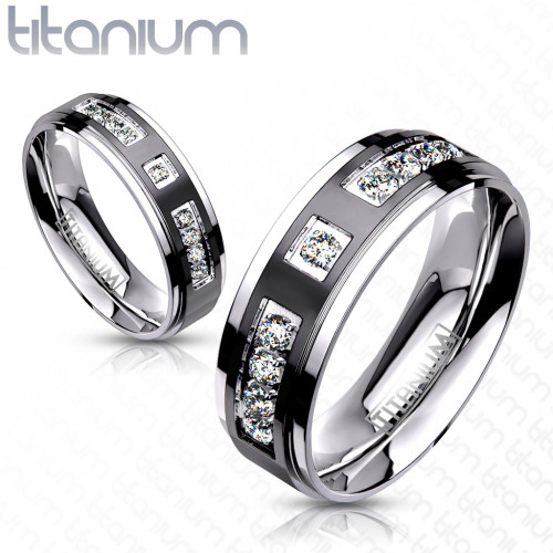 Купить кольцо из титана Spikes R-TI-4317 с черным покрытием и фианитами оптом от 1 040 руб.