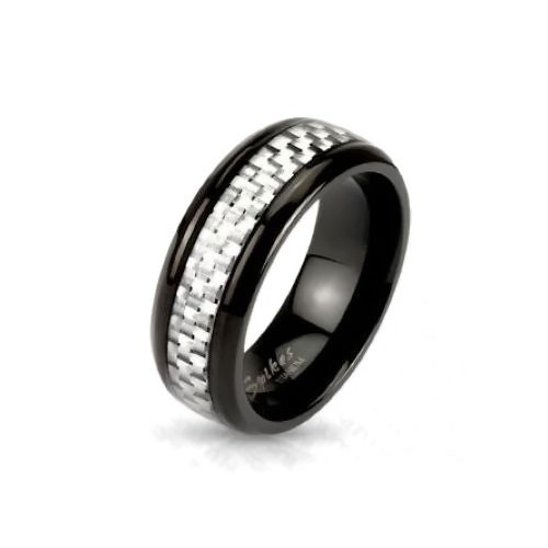 Купить черное титановое кольцо мужское Spikes R-TM-3637 с карбоновой вставкой оптом от 550 руб.