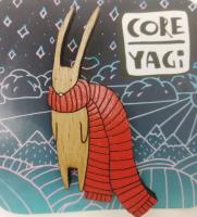 Деревянный значок hand made COREYAGI Коричневый заяц в рыжем шарфе СТ-ЗА0018