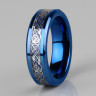 Купить кольцо из карбида вольфрама синее Lonti RTG-0031 с орнаментом "Кельтский дракон" (оттенок металл) оптом от 1 020 руб.