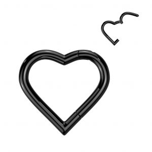 Пирсинг кольцо кликер сердце из титана PiercedFish RHT35, без камней черный