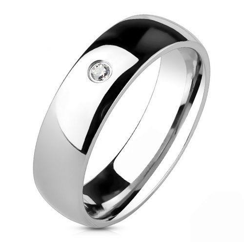 Купить кольцо из стали TATIC RSS-0011 с полированной поверхностью и фианитом по центру оптом от 500 руб.