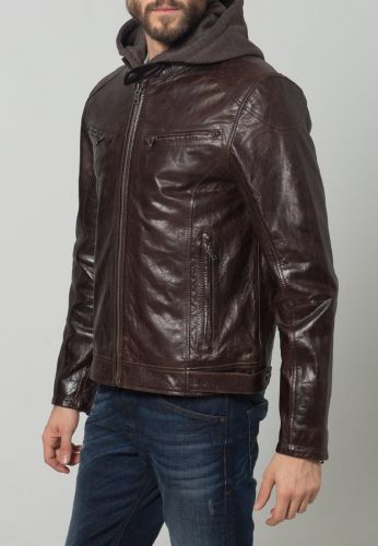Купить мужская кожаная куртка с капюшоном GIPSY BIKO W09 коричневая оптом от 24 230 руб.