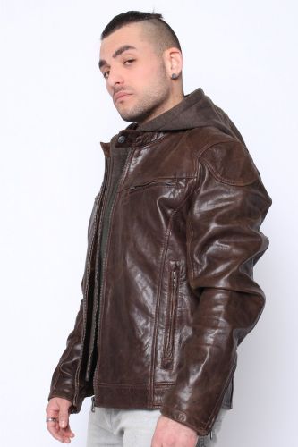Купить мужская кожаная куртка с капюшоном GIPSY BIKO W09 коричневая оптом от 2 423 000 руб.