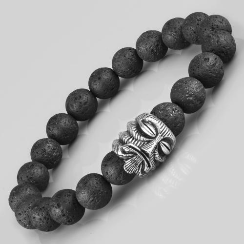 Купить черный мужской браслет из лавы на резинке "Майя" Everiot Select LNS-2049 оптом от 1 000 руб.