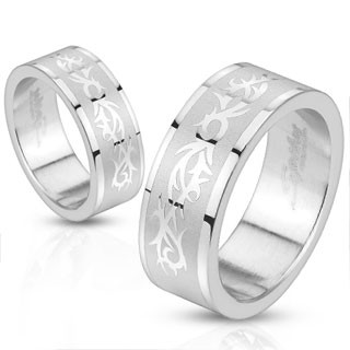 Купить кольцо из стали Spikes --R10160, с матовой серединой и глянцевыми узорами оптом от 370 руб.