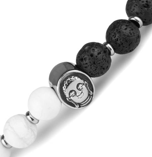Купить черно-белый браслет из лавы и кахолонга на резинке с головой Будды Everiot Select LNS-2050 оптом от 800 руб.