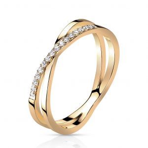 Женское двойное кольцо из ювелирной стали Spikes R-M7719R с дорожкой фианитов, цвет розового золота