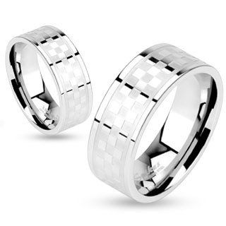 Купить кольцо из стали Spikes --R10172 с шахматным узором оптом от 540 руб.