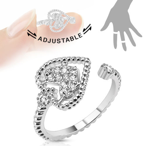 Купить кольцо безразмерное TATIC R-A003 с сердечком и фианитами оптом от 460 руб.
