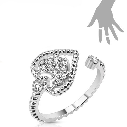 Купить кольцо безразмерное TATIC R-A003 с сердечком и фианитами оптом от 460 руб.
