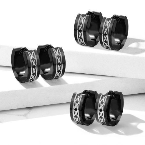 Купить круглые серьги из стали с узором "Крестики" TATIC SE3532 черные оптом от 470 руб.