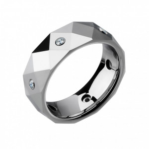 Граненое кольцо из карбида вольфрама Lonti R-TU-140 с фианитами