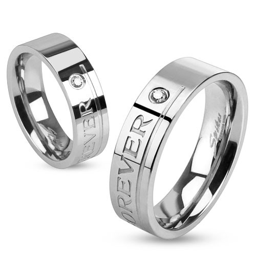 Купить кольцо из стали Spikes R-M3008 с романтичной надписью и фианитом оптом от 450 руб.