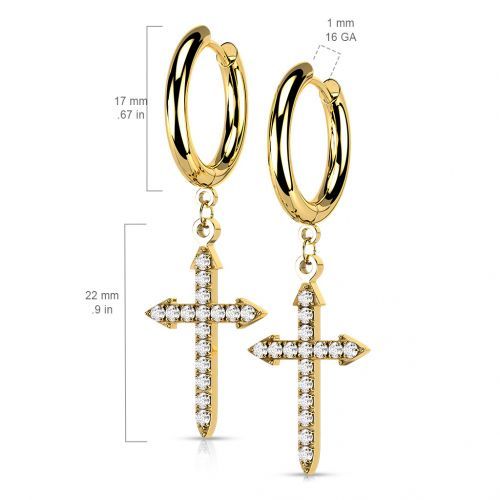 Купить женские серьги-кольца (конго) из стали TATIC SE4111 с подвеской в форме креста-стрелы с фианитами оптом от 1 100 руб.