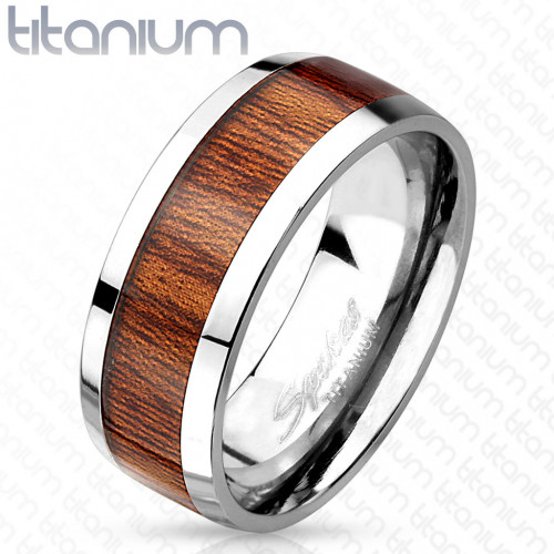 Купить мужское кольцо из титана Spikes R-TI-4391 с деревянной вставкой оптом от 650 руб.
