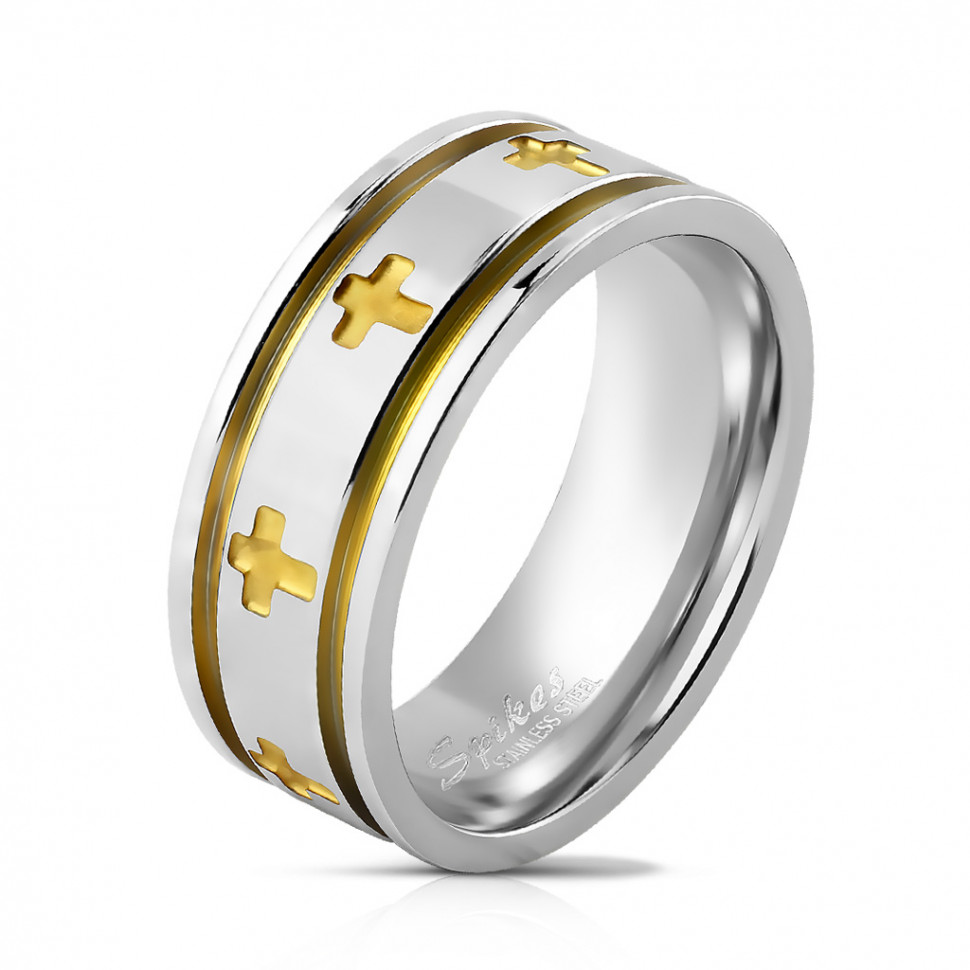 Купить кольцо мужское из стали Spikes R-M5058 с крестами оптом от 480 руб.