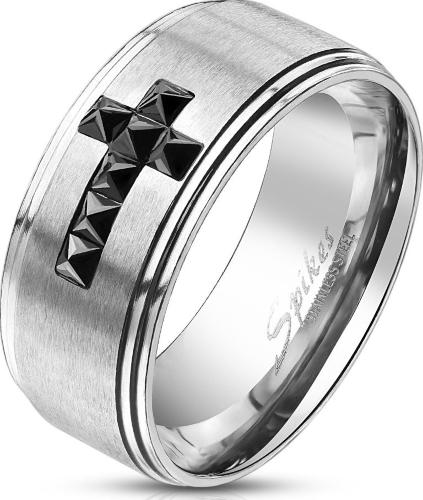 Купить мужское кольцо из стали с крестом и черными фианитами Spikes R-M6859 оптом от 580 руб.
