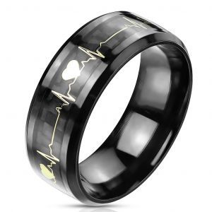 Черное кольцо из стали Spikes R-M7568 с изображением кардиограммы сердца