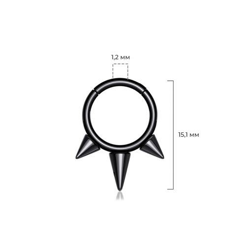 Купить кольцо кликер из титана с шипами PiercedFish RHT57 серьга для пирсинга септума, уха, брови, губ (диаметр от 8 мм до 10 мм), черный оптом от 740 руб.