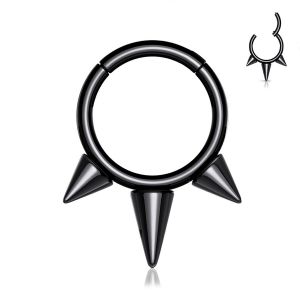Кольцо кликер из титана с шипами PiercedFish RHT57 серьга для пирсинга септума, уха, брови, губ (диаметр от 8 мм до 10 мм), черный