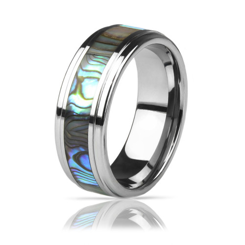 Купить кольцо из карбида вольфрама Lonti R-TG-0105 (R-TU17) со вставкой из галиотиса (с перламутром) оптом от 1 160 руб.