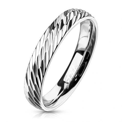Купить стальное кольцо Spikes R-M7479S с диагональным узором оптом от 400 руб.