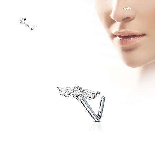 Купить серьга-гвоздик (нострил) для пирсинга крыла носа PiercedFish NOL-610 с фианитами оптом от 250 руб.