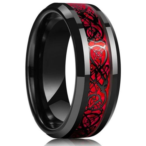 Купить черное кольцо из стали TATIC RSS-6772 с красным узором "Кельтский дракон" оптом от 700 руб.
