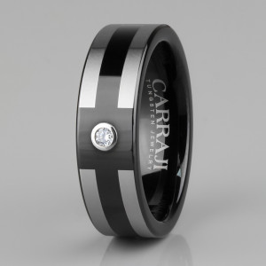 Черное кольцо из карбида вольфрама CARRAJI R-TU-0104 с фианитом