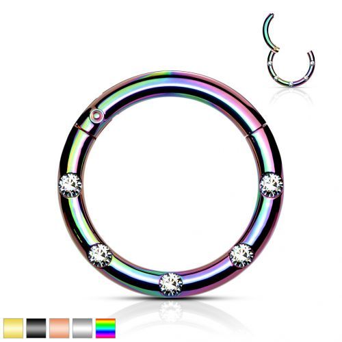 Купить кольцо кликер из стали с фианитами PiercedFish --RH78 серьга для пирсинга септума, хряща уха, брови, носа, губ, пупка (от 8 мм до 10 мм) оптом от 490 руб.