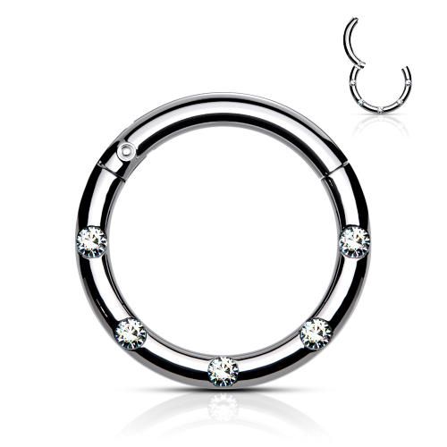 Купить кольцо кликер из стали с фианитами PiercedFish --RH78 серьга для пирсинга септума, хряща уха, брови, носа, губ, пупка (от 8 мм до 10 мм) оптом от 470 руб.
