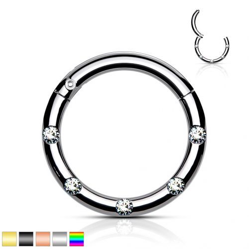 Купить кольцо кликер из стали с фианитами PiercedFish --RH78 серьга для пирсинга септума, хряща уха, брови, носа, губ, пупка (от 8 мм до 10 мм) оптом от 480 руб.