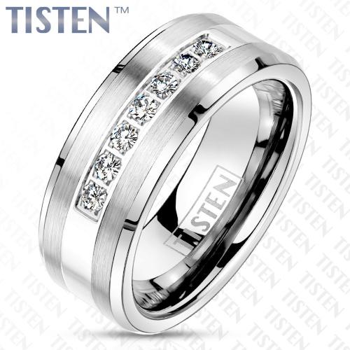 Купить мужское кольцо из тистена (титан-вольфрама) с фианитами Tisten R-TS-024 оптом от 1 460 руб.