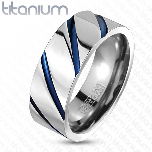 Купить кольцо из титана Spikes R-TI-4381 с синим диагональным узором оптом от 690 руб.