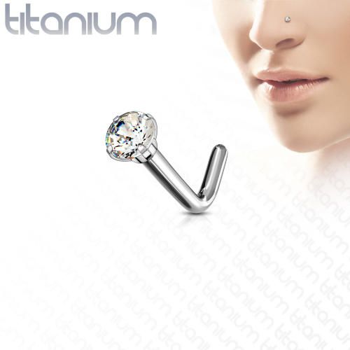 Купить титановая серьга нострил (гвоздик) для пирсинга крыла носа PiercedFish T23NOL4 с фианитом оптом от 990 руб.