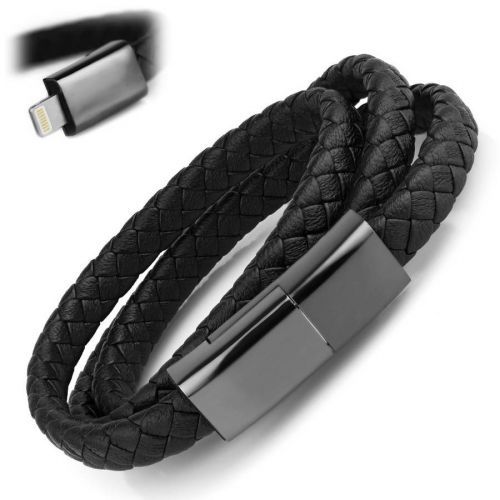 Купить мужской браслет-кабель Lightning для iPhone Everiot CB-MJ-0002-lightning из кожи оптом от 990 руб.