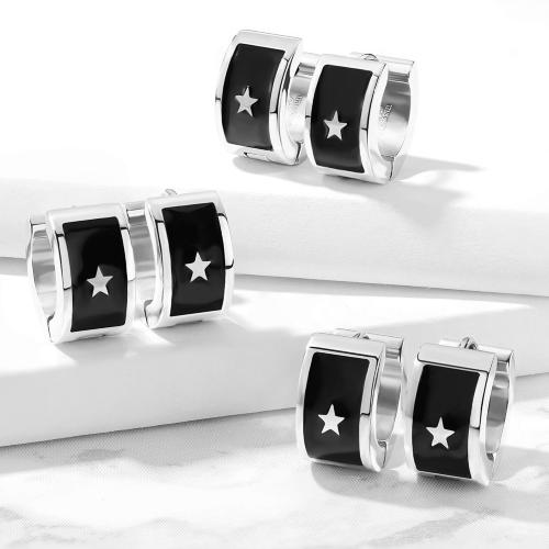 Купить круглые серьги из стали со звездой и черной эмалью Spikes SE3533 оптом от 430 руб.