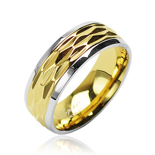 Купить кольцо из стали Spikes R-H0909 с золотым рельефной поверхностью оптом от 560 руб.