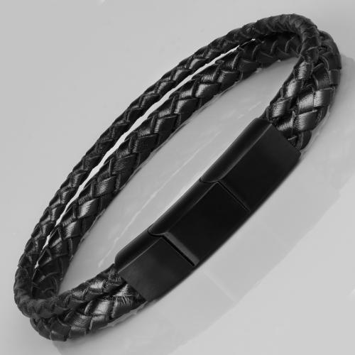 Купить мужской плетеный браслет из черной кожи Everiot Select LNS-5014 оптом от 950 руб.