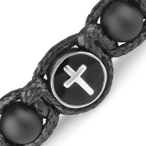 Купить мужской браслет Шамбала из черного агата Everiot Select LNS-2278 с крестом оптом от 700 руб.