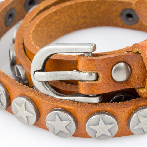 Купить кожаный браслет-намотка мужской Everiot SP-DL-102-OR с заклепками-звездами оптом от 740 руб.