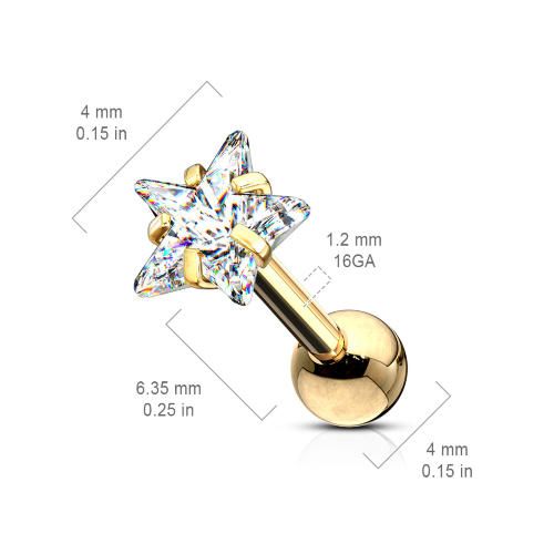 Купить микроштанга для пирсинга хеликса, хряща уха 1,2 мм PiercedFish JA07, серьга из стали с фианитом в форме звезды оптом от 310 руб.
