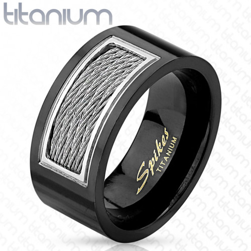 Купить мужское кольцо из титана Spikes R-TI-4401 с декором в виде троса оптом от 1 380 руб.