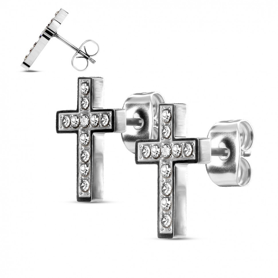Купить серьги-гвоздики TATIC SE3033-ST  из стали, серебристые в форме креста оптом от 570 руб.
