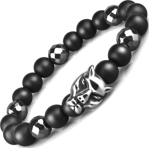 Купить черный мужской браслет "Пантера" из агата и гематита на резинке Everiot Select LNS-2055 оптом от 540 руб.