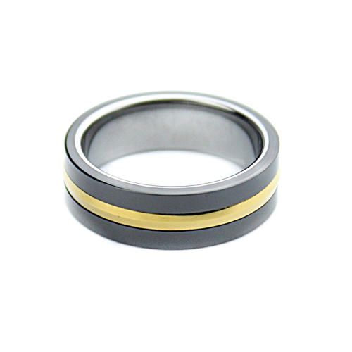 Купить черное мужское кольцо из карбида вольфрама CARRAJI R-TU-0083 с золотистой полосой оптом от 1 130 руб.