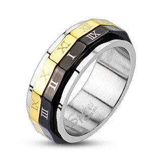 Купить кольцо из стали Spikes R-M0014 вращающееся с римскими цифрами оптом от 550 руб.
